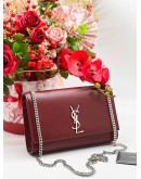 YSL YVES SAINT LAURENT MEDIUM KATE IN MARRON SILVER CHAIN BAG 