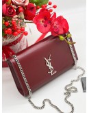 YSL YVES SAINT LAURENT MEDIUM KATE IN MARRON SILVER CHAIN BAG 