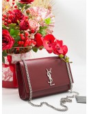 YSL YVES SAINT LAURENT MEDIUM KATE IN MARRON SILVER CHAIN BAG 