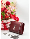 YSL YVES SAINT LAURENT MEDIUM KATE IN MARRON SILVER CHAIN BAG 