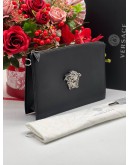 VERSACE LA MEDUSA SILVER AND BLACK CALFSKIN LEATHER CLUTCH 