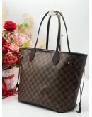 LOUIS VUITTON MM NEVERFULL IN DAMIER EBENE CANVAS AND LEATHER 
