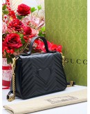 GUCCI GG MARMONT TOP HANDLE BAG MATELESS CHEVRON LEATHER