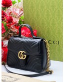 GUCCI GG MARMONT TOP HANDLE BAG MATELESS CHEVRON LEATHER