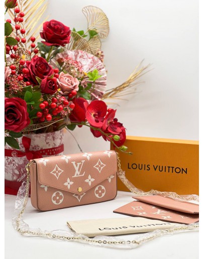 LOUIS VUITTON FELICIE MONOGRAM EMPREINTE POCHETTE IN SAKURA BLUSH PINK 