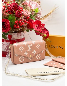 LOUIS VUITTON FELICIE MONOGRAM EMPREINTE POCHETTE IN SAKURA BLUSH PINK 