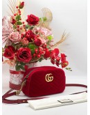 GUCCI GG MARMONT SMALL CAMERA CHAIN BAG WITH RED VELVET LEATHER 