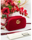 GUCCI GG MARMONT SMALL CAMERA CHAIN BAG WITH RED VELVET LEATHER 