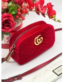 GUCCI GG MARMONT SMALL CAMERA CHAIN BAG WITH RED VELVET LEATHER 