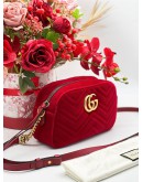 GUCCI GG MARMONT SMALL CAMERA CHAIN BAG WITH RED VELVET LEATHER 