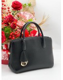 CHRISTIAN DIOR BLACK LEATHER OPEN BAR TOTE HANDLE BAG 