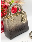 DIOR METALLIC GOLD MICRO CANNAGE LEATHER MEDIUM LADY DIOR TOTE 