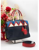 PRADA RESORT 2017 BAG COLLECTION MEDIUM ESPLANADE SAFFIANO LEATHER HANDLE TOTE HANDBAG IN BALTIC BLUE AND RED 