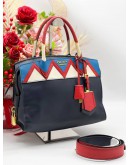 PRADA RESORT 2017 BAG COLLECTION MEDIUM ESPLANADE SAFFIANO LEATHER HANDLE TOTE HANDBAG IN BALTIC BLUE AND RED 