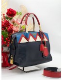 PRADA RESORT 2017 BAG COLLECTION MEDIUM ESPLANADE SAFFIANO LEATHER HANDLE TOTE HANDBAG IN BALTIC BLUE AND RED 