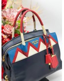 PRADA RESORT 2017 BAG COLLECTION MEDIUM ESPLANADE SAFFIANO LEATHER HANDLE TOTE HANDBAG IN BALTIC BLUE AND RED 