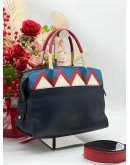 PRADA RESORT 2017 BAG COLLECTION MEDIUM ESPLANADE SAFFIANO LEATHER HANDLE TOTE HANDBAG IN BALTIC BLUE AND RED 