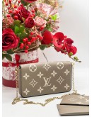 LOUIS VUITTON TOURTERELLE EMPREINTE LEATHER POCHETTE FELICIE IN BEIGE AND WHITE 