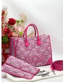 MCM MUCHEN JACQUARD TOTE BAG IN PINK  