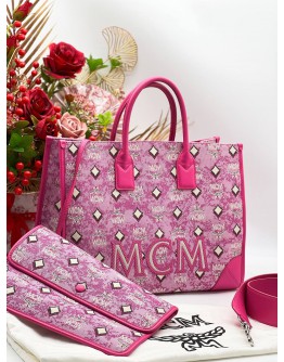 MCM MUCHEN JACQUARD TOTE BAG IN PINK  