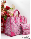 MCM MUCHEN JACQUARD TOTE BAG IN PINK  