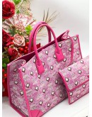 MCM MUCHEN JACQUARD TOTE BAG IN PINK  