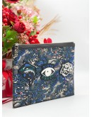 KENZO FLYING TIGER & EYES ICONS ZIPPED SLIM POUCH / CLUTCH IN NYLON & LEATHER 