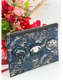 KENZO FLYING TIGER & EYES ICONS ZIPPED SLIM POUCH / CLUTCH IN NYLON & LEATHER 