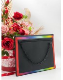 LOUIS VUITTON 2019 LIMITED EDITION VIRGIL OBLOH TAIGA LEATHER POCHETTE BLACK / RAINBOW COLOUR CLUTCH 