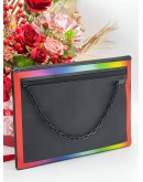 LOUIS VUITTON 2019 LIMITED EDITION VIRGIL OBLOH TAIGA LEATHER POCHETTE BLACK / RAINBOW COLOUR CLUTCH 