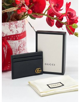 GUCCI GG MARMONT CARD HOLDER IN GOLD HARDWARE BLACK LEATHER   