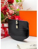 HERMES LIMITED DOUBLE DOT STAMP SYMBOL BATON DE CRAIE HUNTER BLACK CLUTCH 