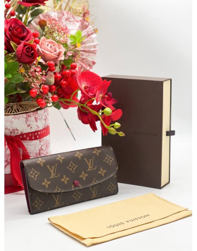 LOUIS VUITTON RED SARAH IN MONOGRAM CANVAS LONG WALLET  