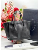 PRADA BLACK LEATHER TWIN POCKET DOUBLE HANDLE BAG 