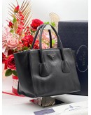 PRADA BLACK LEATHER TWIN POCKET DOUBLE HANDLE BAG 