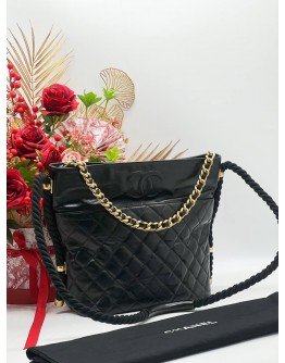 CHANEL BLACK CRUMPLED CALFSKIN EN VOGUE ROPE TOTE 