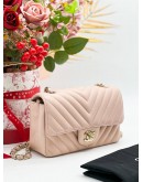 CHANEL CHEVRON NUDE PINK MINI RECTANGULAR FLAP BAG 