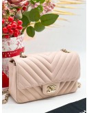 CHANEL CHEVRON NUDE PINK MINI RECTANGULAR FLAP BAG 