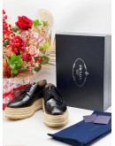 (UNWORN) PRADA BLACK BROGUE LEATHER WAVE WINGTIP ESOADRILLE PLATFORMS DERBY SHOES 