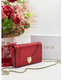 CHRISTIAN DIOR DIORAMA WOC WALLET ON CHAIN IN HOT RED METALLIC CANNAGE LEATHER 