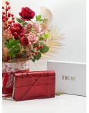 CHRISTIAN DIOR DIORAMA WOC WALLET ON CHAIN IN HOT RED METALLIC CANNAGE LEATHER 