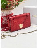 CHRISTIAN DIOR DIORAMA WOC WALLET ON CHAIN IN HOT RED METALLIC CANNAGE LEATHER 