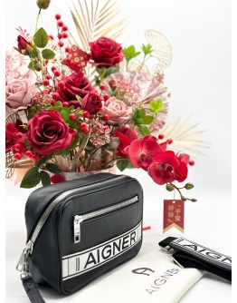 AIGNER LEATHER POUCH WITH STRAP 
