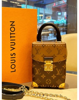 LOUIS VUITTON CAMERA BOX TOP HANDLE CROSSBODY BAG WITH STRAP & CHAIN IN REVERSE MONOGRAM CANVAS & GOLD HARDWARE