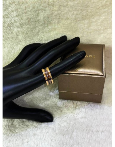 BVLGARI B.ZERO 1 TWO BAND RING IN 18K 750 ROSE GOLD WITH BLACK CERAMIC SPIRAL       