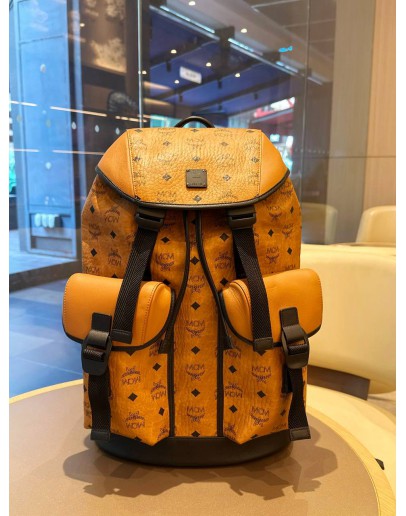 MCM BRANDENBURG BACKPACK IN COGNAC VISETOS MONOGRAM CANVAS WITH NAPPA LEATHER   