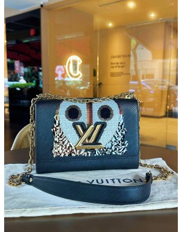 LOUIS VUITTON MM TWIST IN BLACK EPI LEATHER WITH OWL SEQUIN PRINTS   