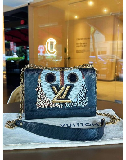LOUIS VUITTON MM TWIST IN BLACK EPI LEATHER WITH OWL SEQUIN PRINTS   