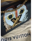 LOUIS VUITTON MM TWIST IN BLACK EPI LEATHER WITH OWL SEQUIN PRINTS   