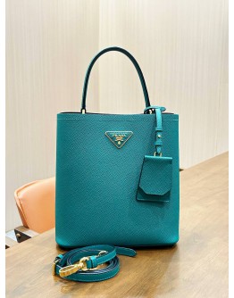 PRADA PANIER SMALL BAG IN EMERALD GREEN SAFFIANO LEATHER 